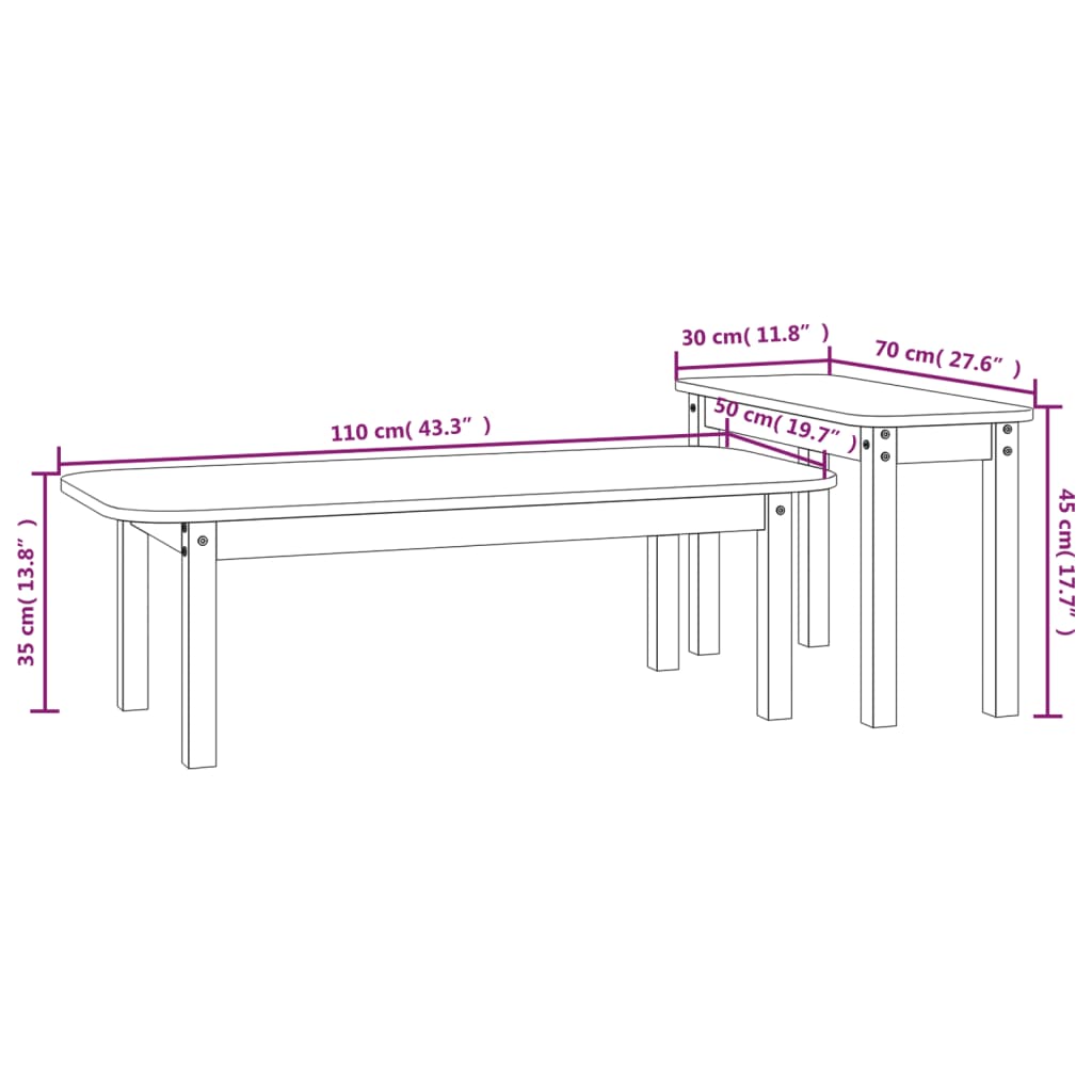 Ensemble de table centrale 2 pcs en bois en bois masse brun pino miel