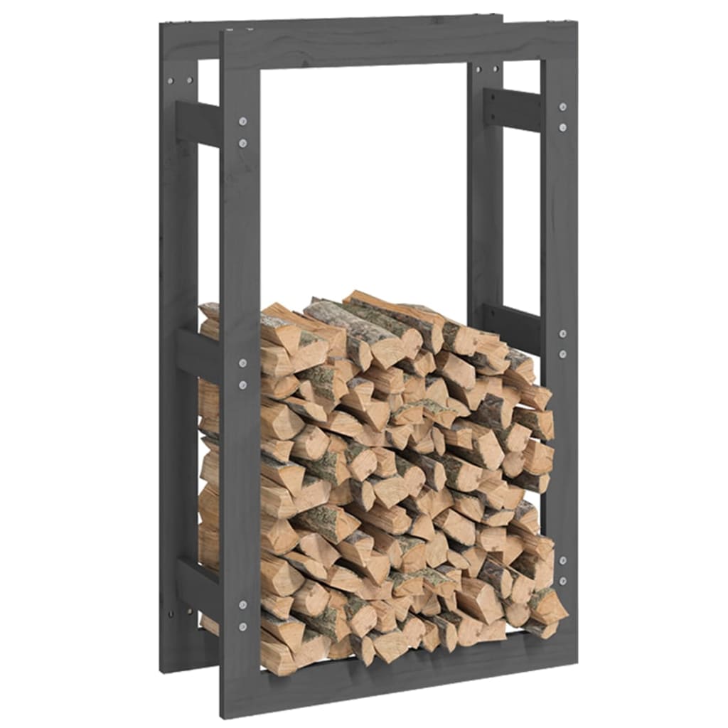 Estante para leña madera maciza de pino gris 60x25x100 cm v9119 - Vetonek