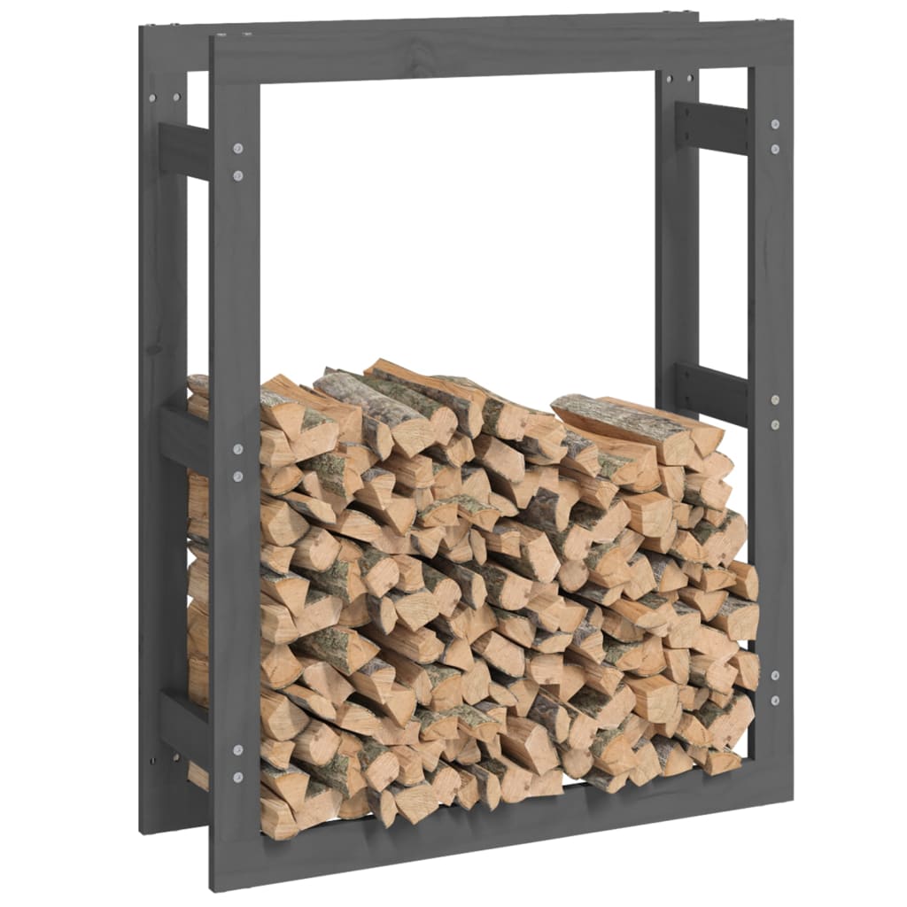 Estante para leña madera maciza de pino gris 80x25x100 cm v9164 - Vetonek