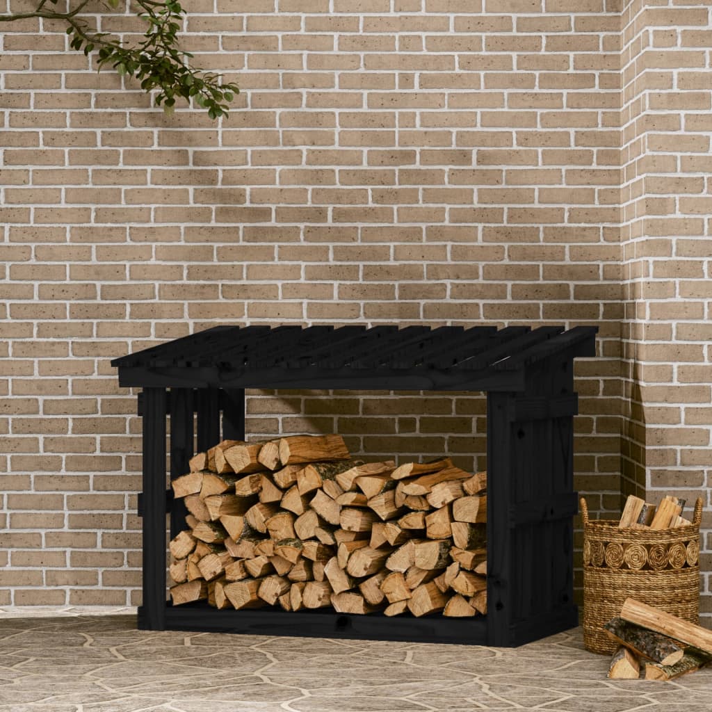Leñero de madera maciza de pino negro 108x64,5x77 cm v9331 Vetonek