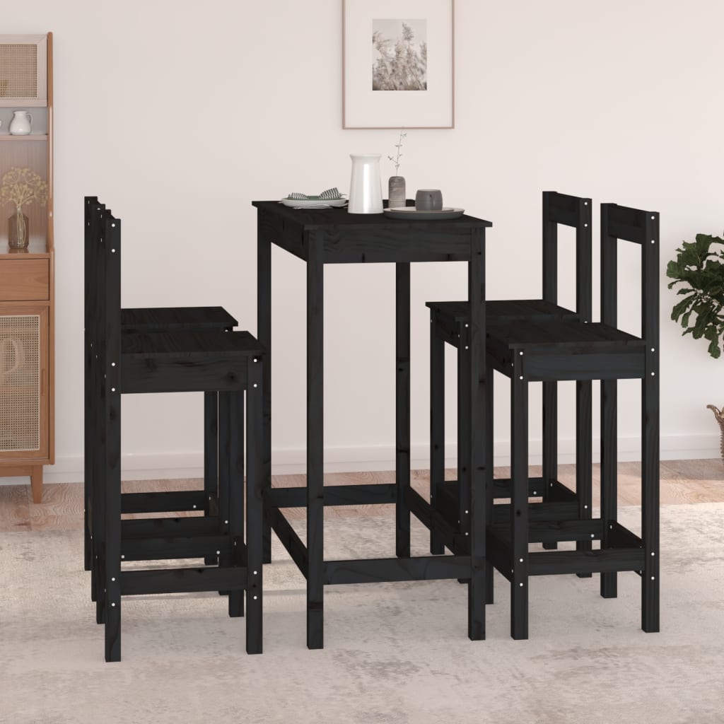 Vetonek Set de bar 5 piezas madera maciza de pino negro