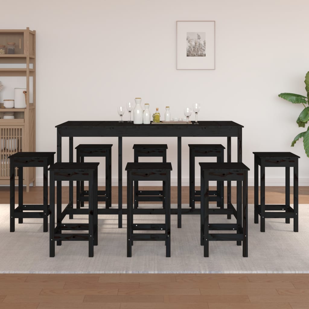 Vetonek Set de bar 9 piezas madera maciza de pino negro