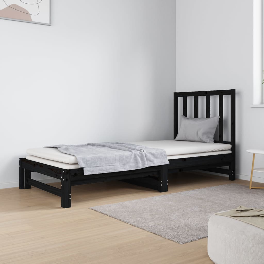 Vetonek Sofá cama extraíble sin colchón negro 2x(90x190) cm