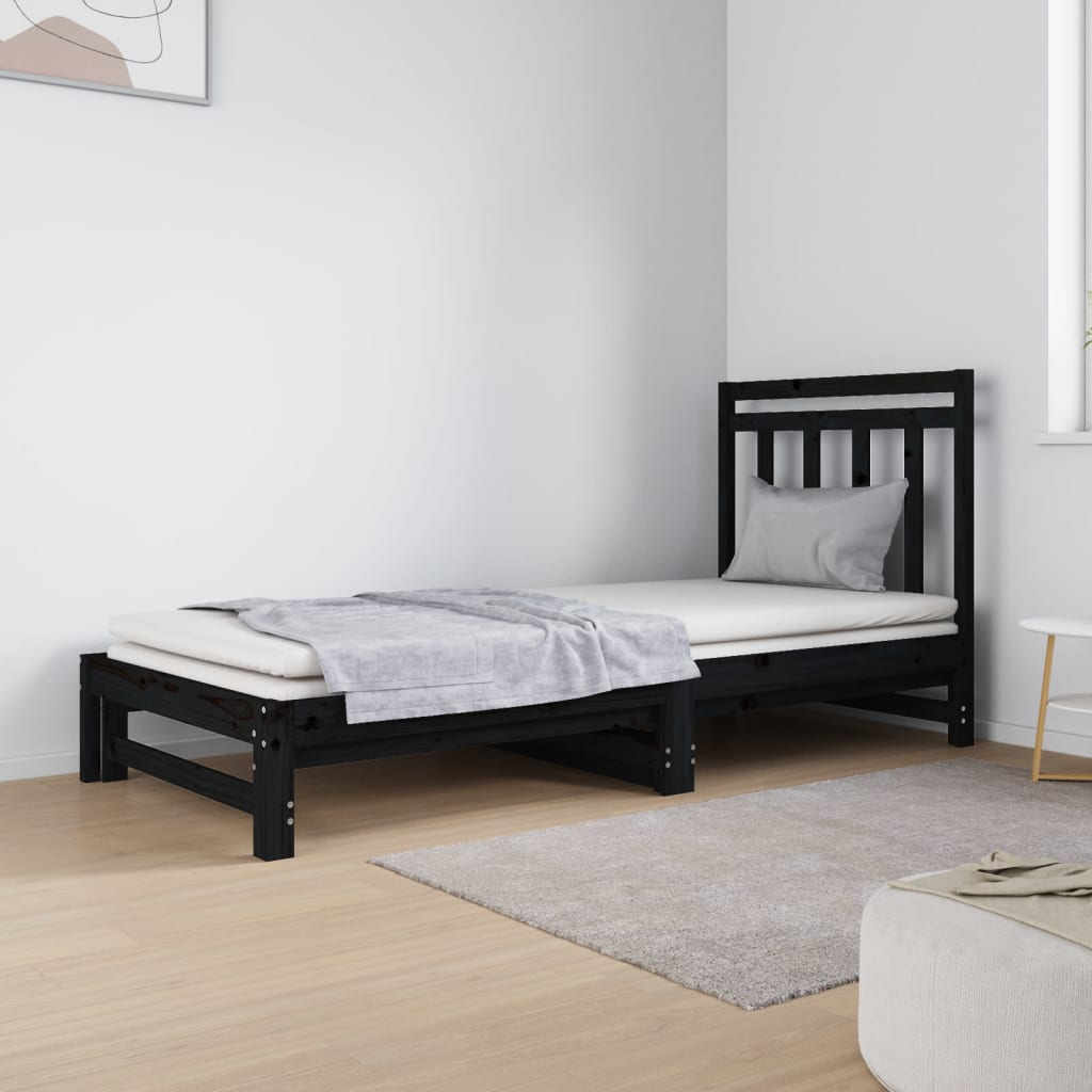 Vetonek Sofá cama extraíble sin colchón negro 2x(90x190) cm