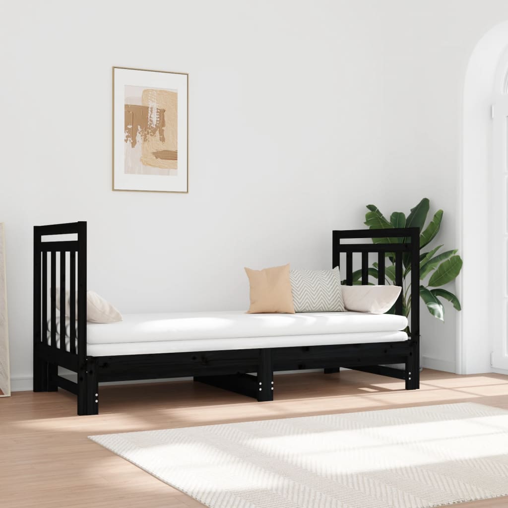 Vetonek Sofá cama extraíble sin colchón negro 2x(90x190) cm