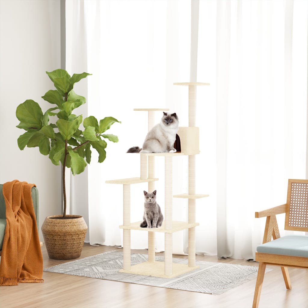 Vetonek Rascador para gatos con postes de sisal crema 153 cm