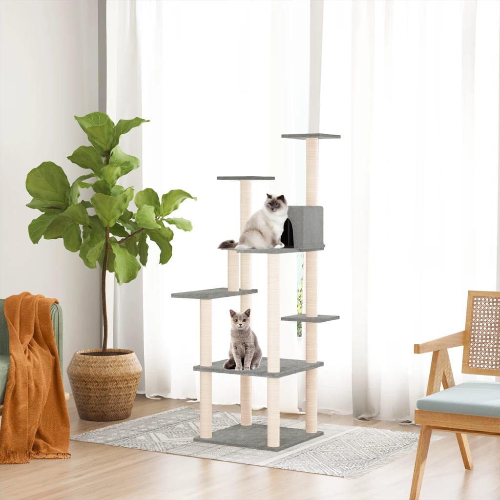 Vetonek Rascador para gatos con postes de sisal gris claro 153 cm