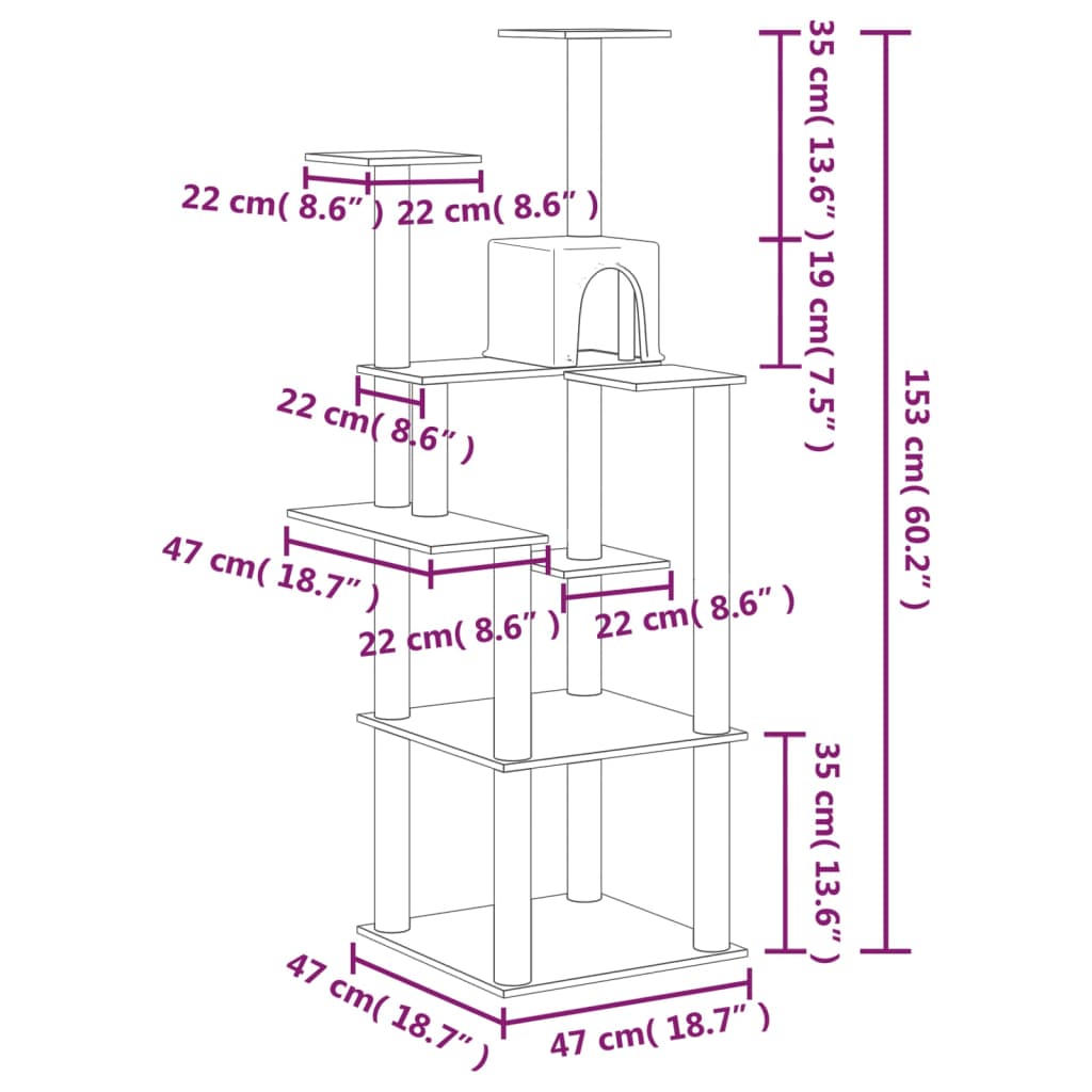 Catschador com postes de sisal cinza claro 153 cm