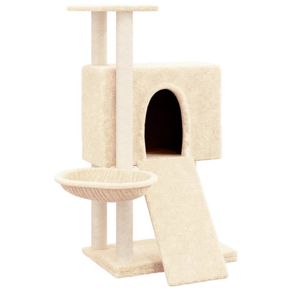 Rascador para gatos con postes de sisal crema 96 cm