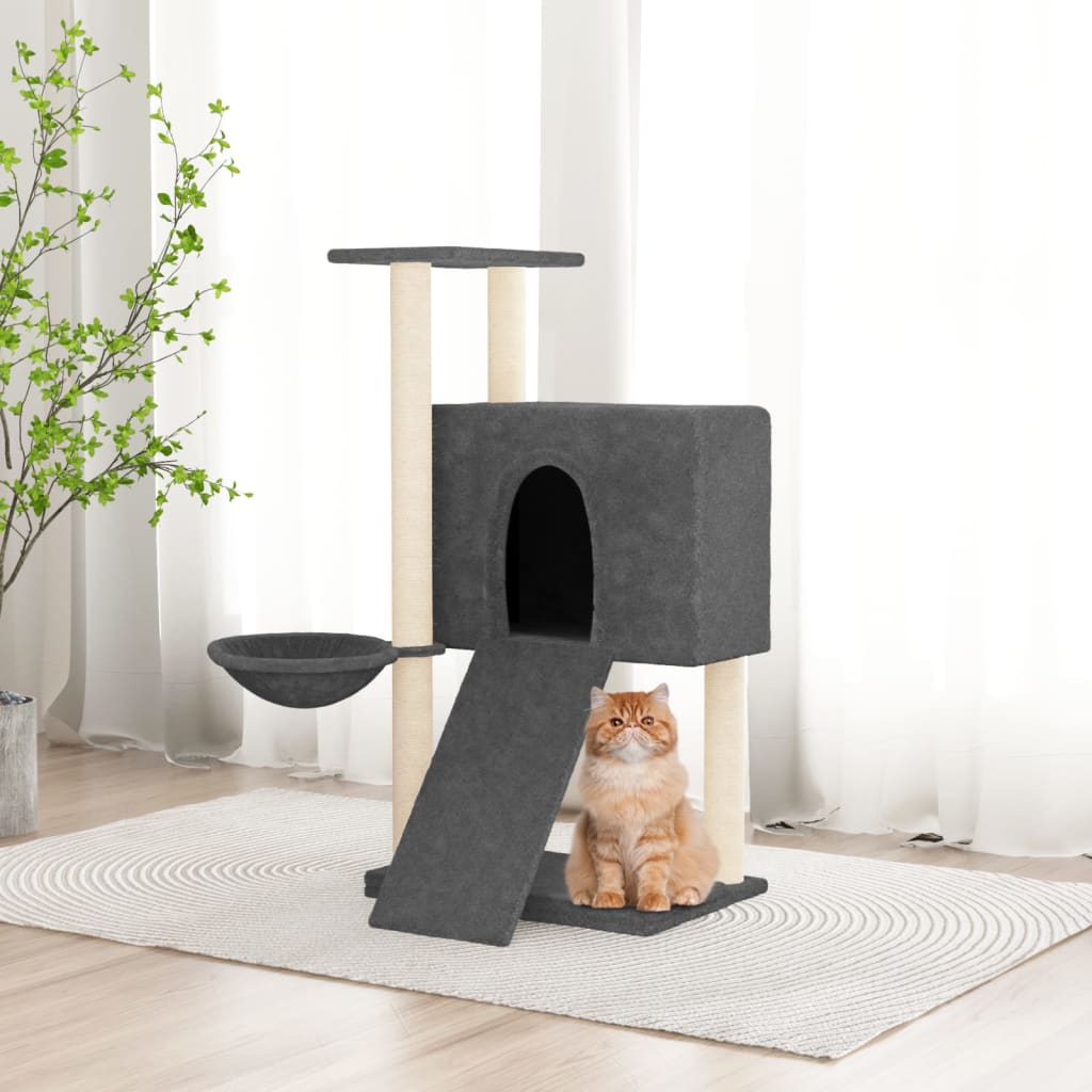 Poste para arranhar gatos com postes de sisal cinza escuro 96 cm v3604 Vetonek