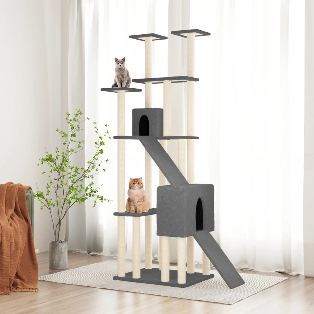 Rascador para gatos con postes de sisal gris oscuro 190 cm