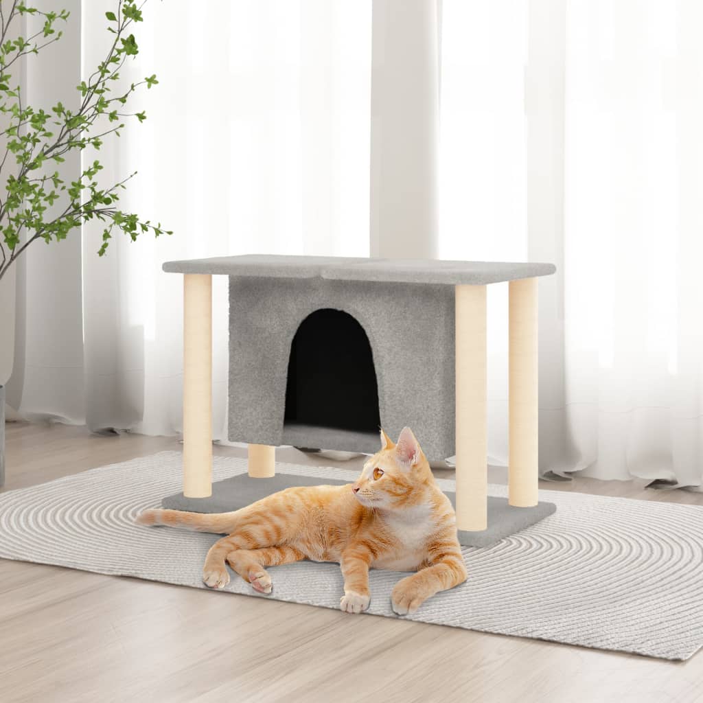 Rascador para gatos con postes de sisal gris claro 190 cm