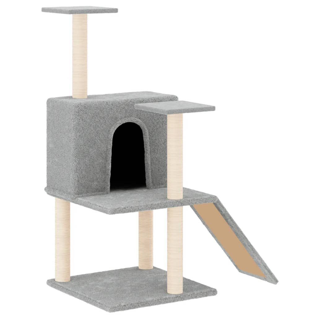 Rascador para gatos con postes de sisal gris claro 109 cm