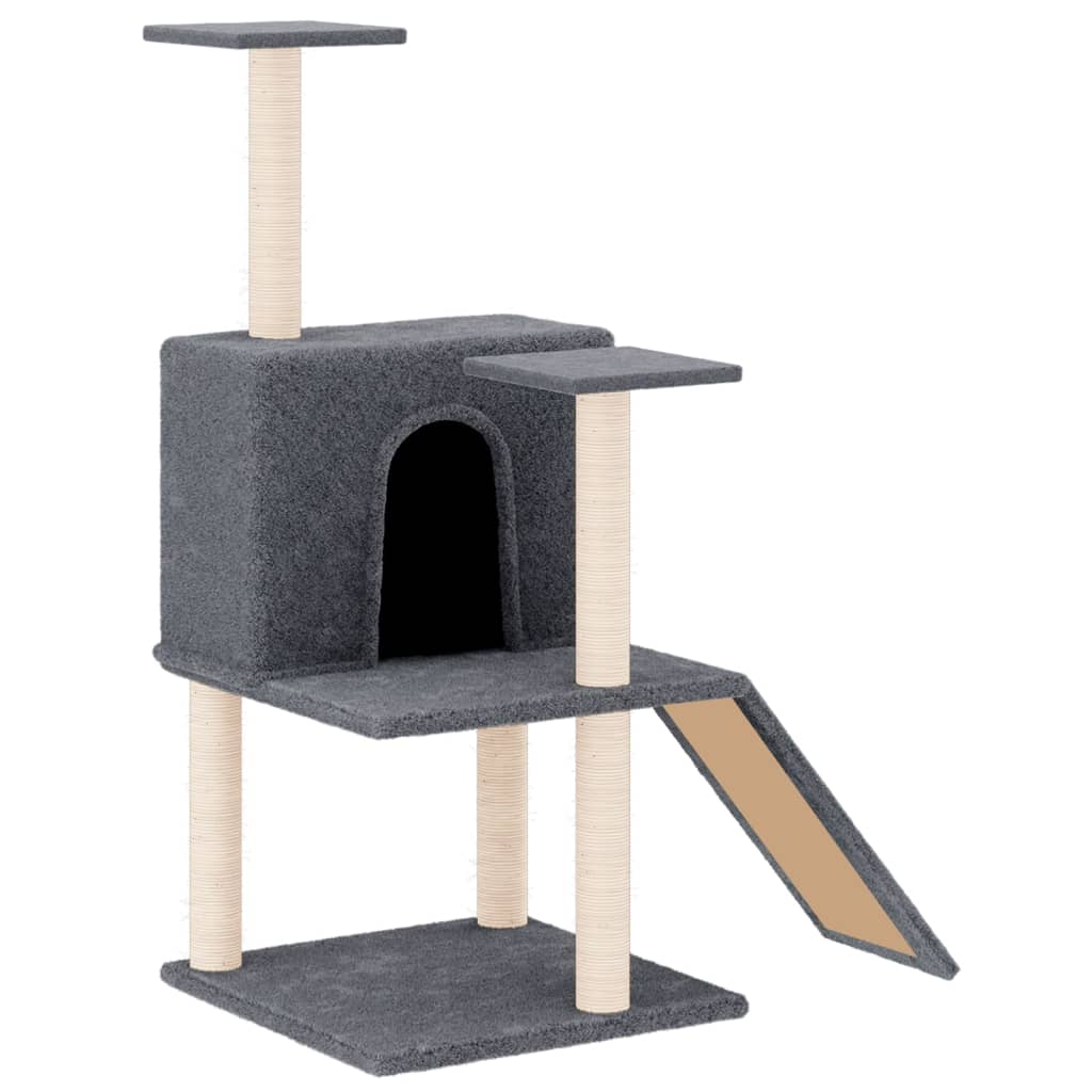 Rascador para gatos con postes de sisal gris oscuro 109 cm