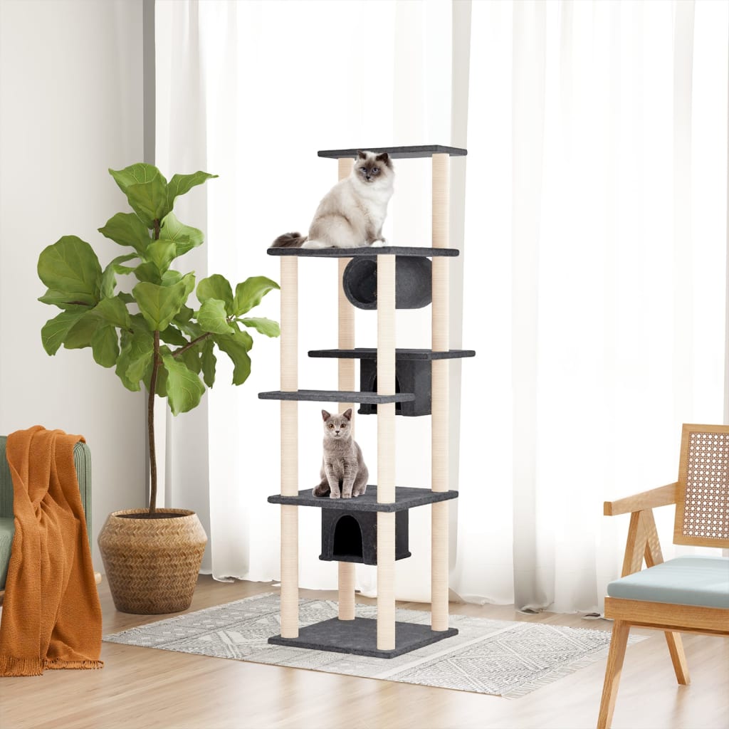 Vetonek Rascador para gatos con postes de sisal gris oscuro 169 cm