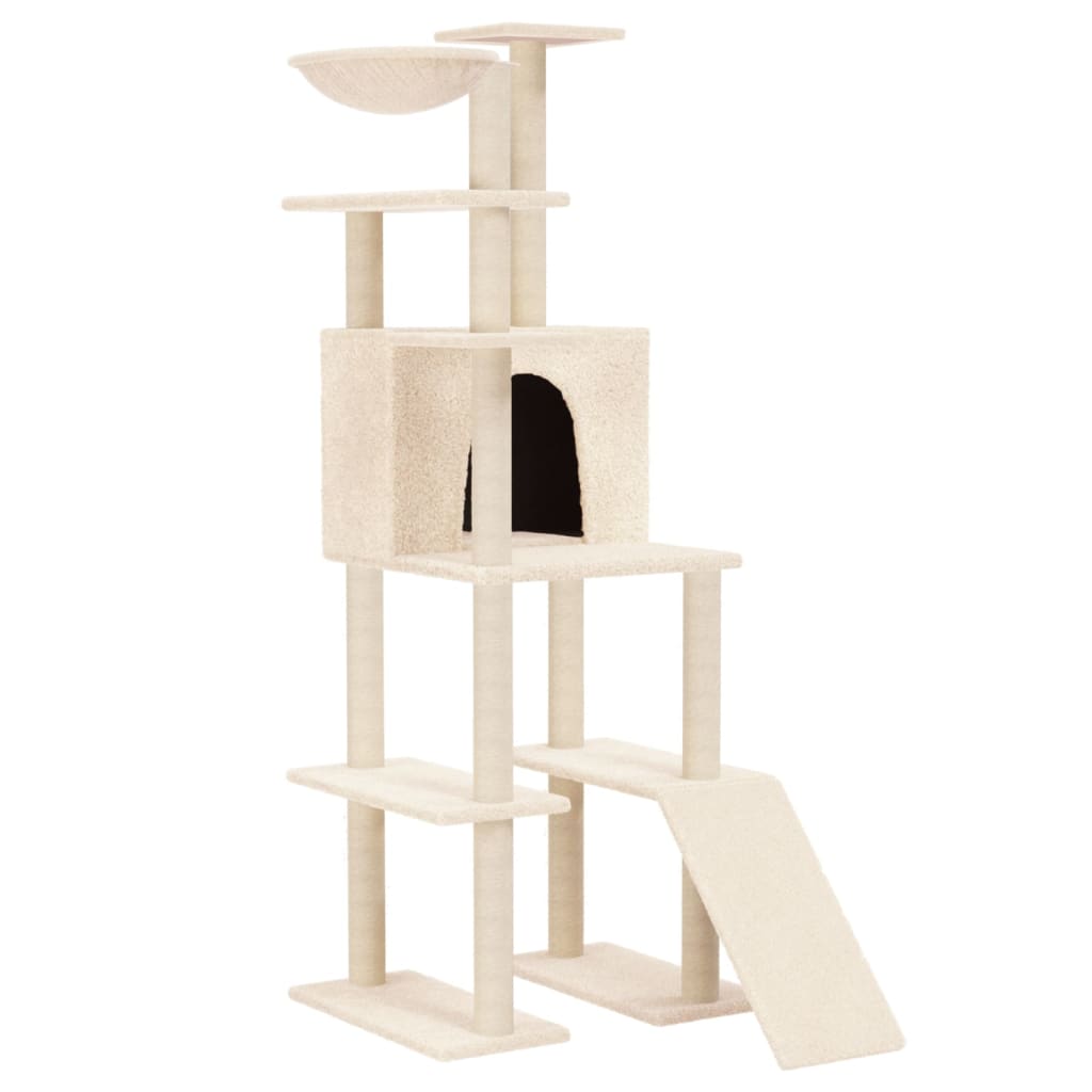 Rascador para gatos con postes de sisal crema 166 cm