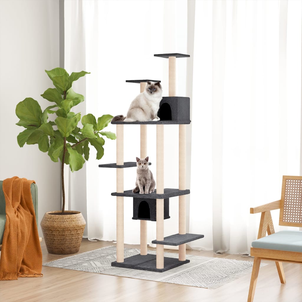 Vetonek Rascador para gatos con postes de sisal gris oscuro 176 cm