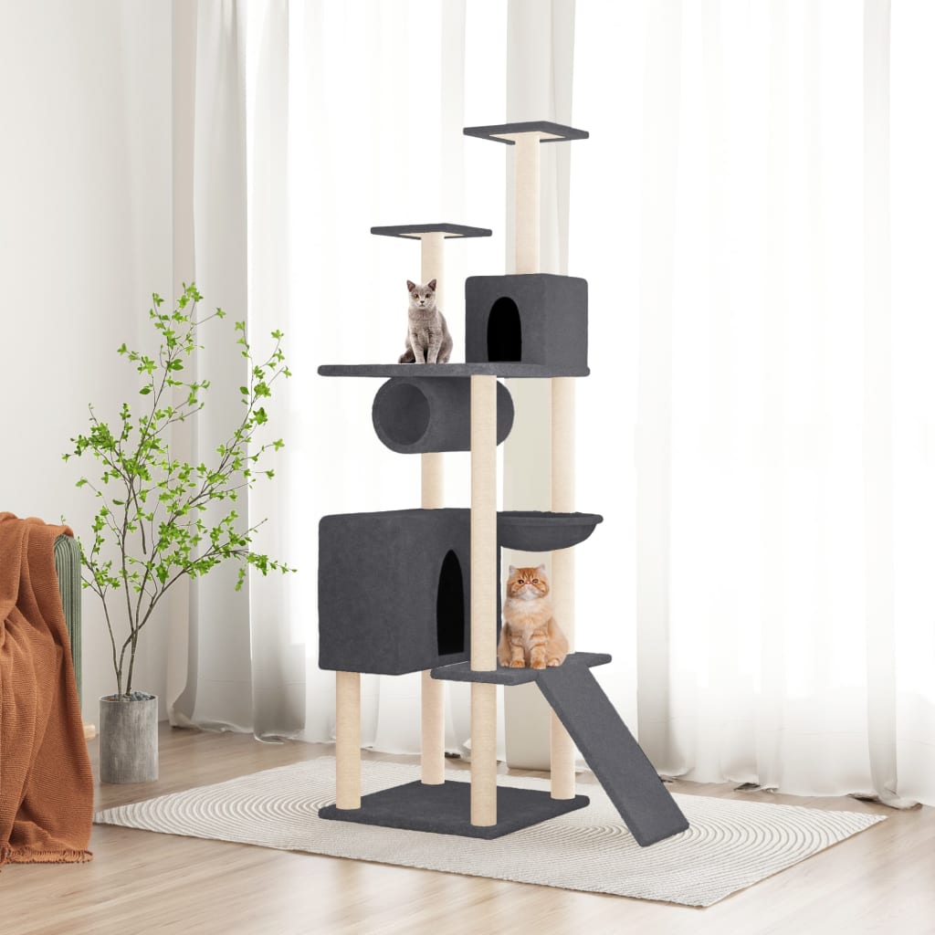 Vetonek Rascador para gatos con postes de sisal gris oscuro 168 cm