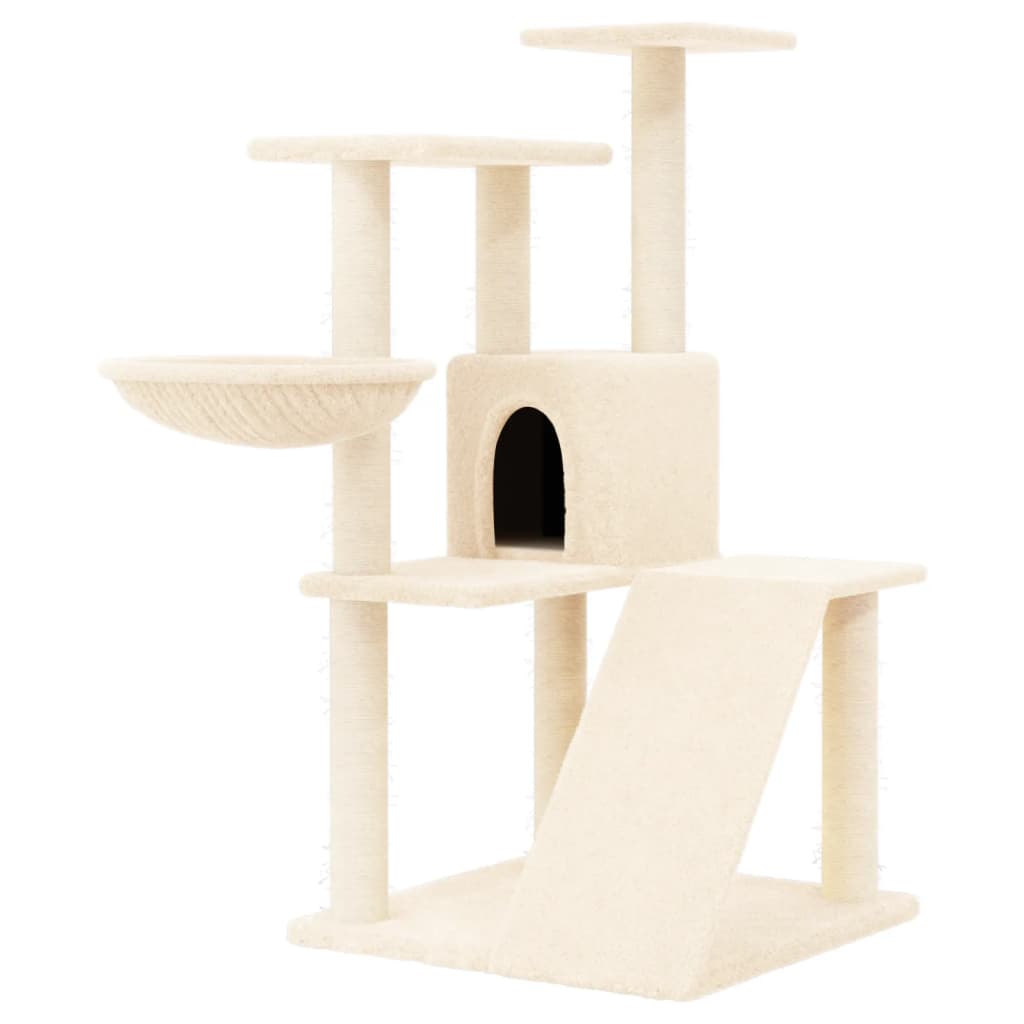 Rascador para gatos con postes de sisal crema 94 cm