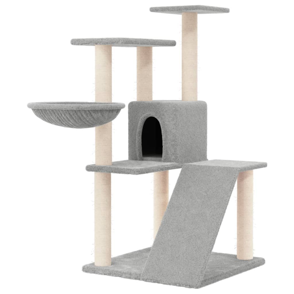 Rascador para gatos con postes de sisal gris claro 94 cm