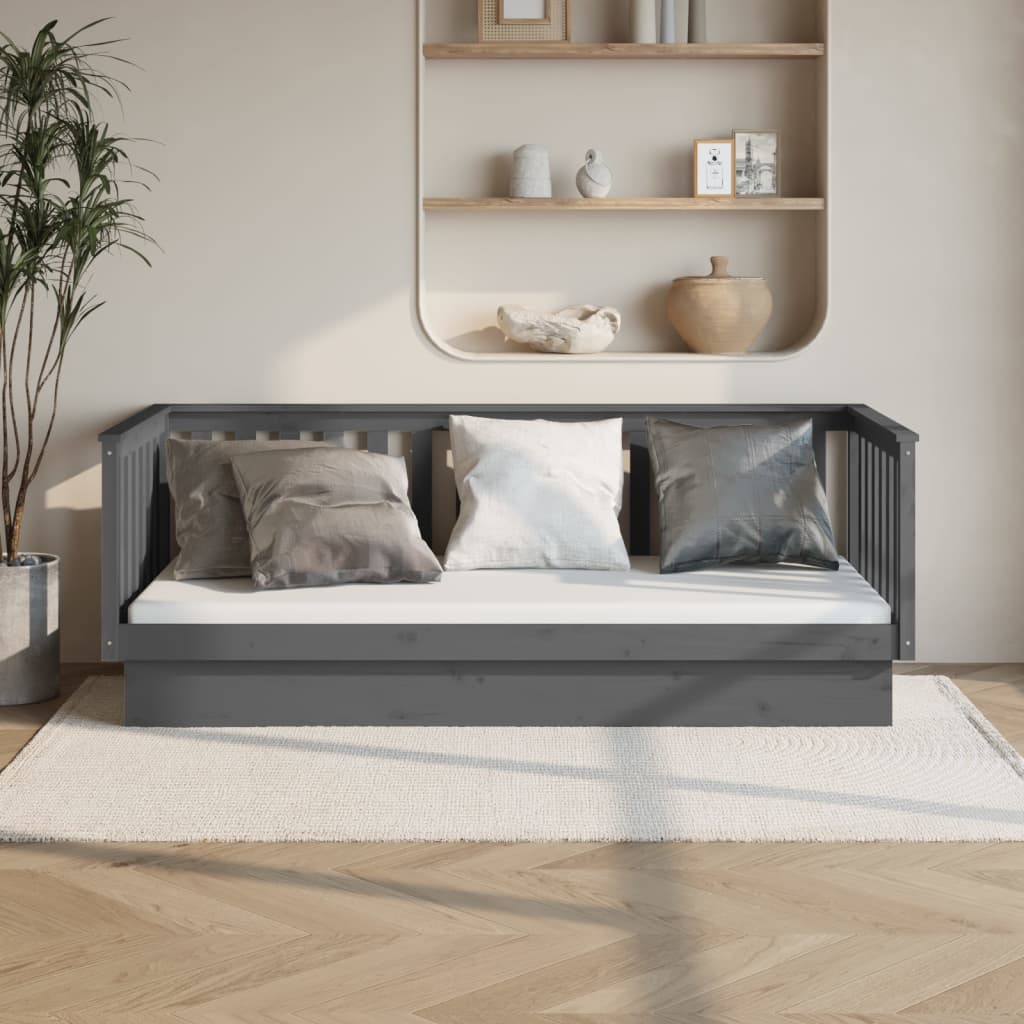 Vetonek Sofá cama sin colchón madera maciza de pino gris 80x200 cm