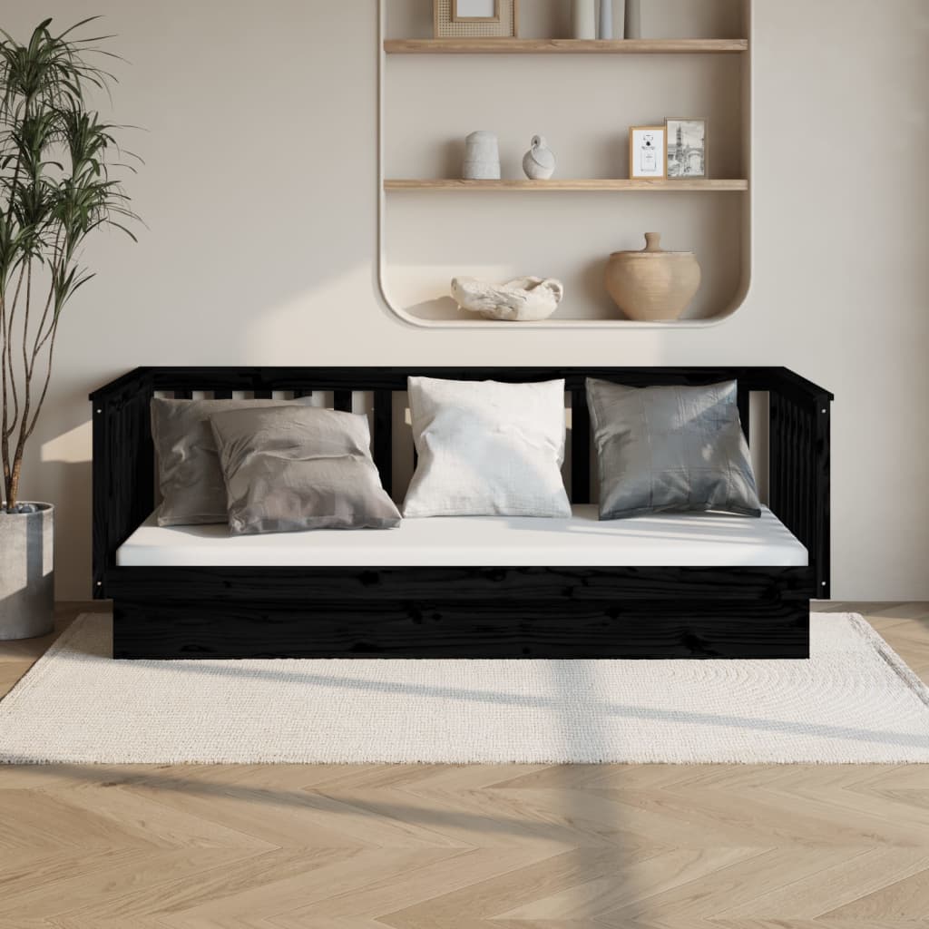 Vetonek Sofá cama sin colchón madera maciza de pino negro 80x200 cm