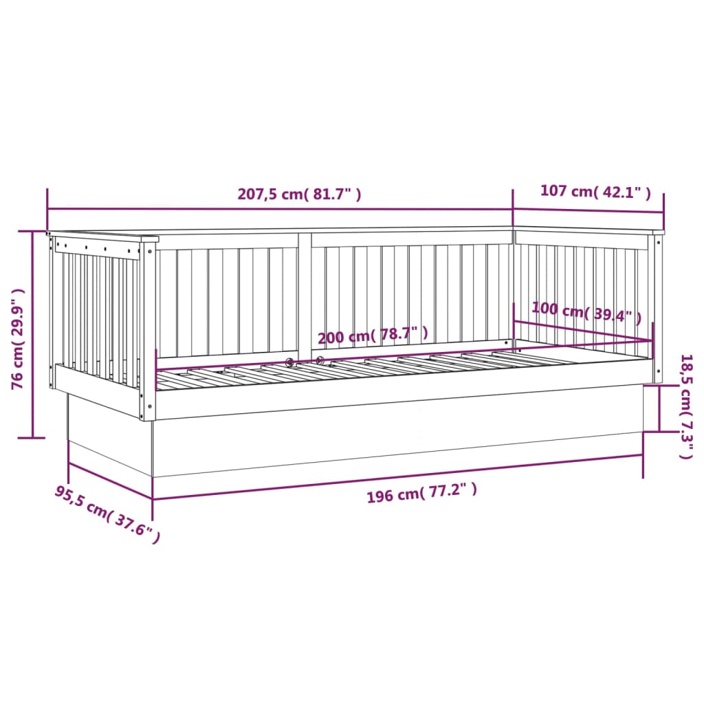 Sofa Holzbett mit grauer Kiefer 100x200 cm