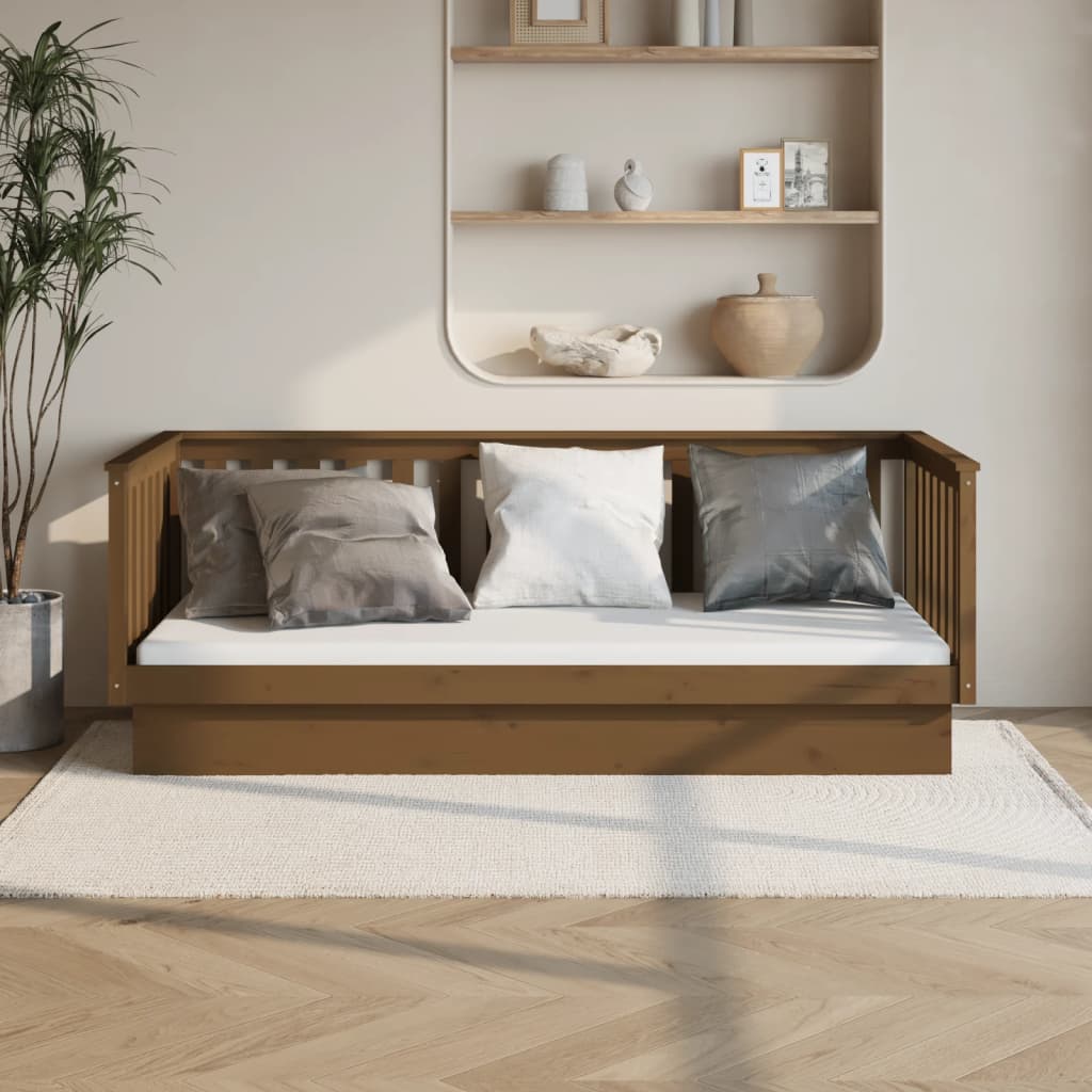 Vetonek Sofá cama madera maciza de pino marrón miel 100x200 cm