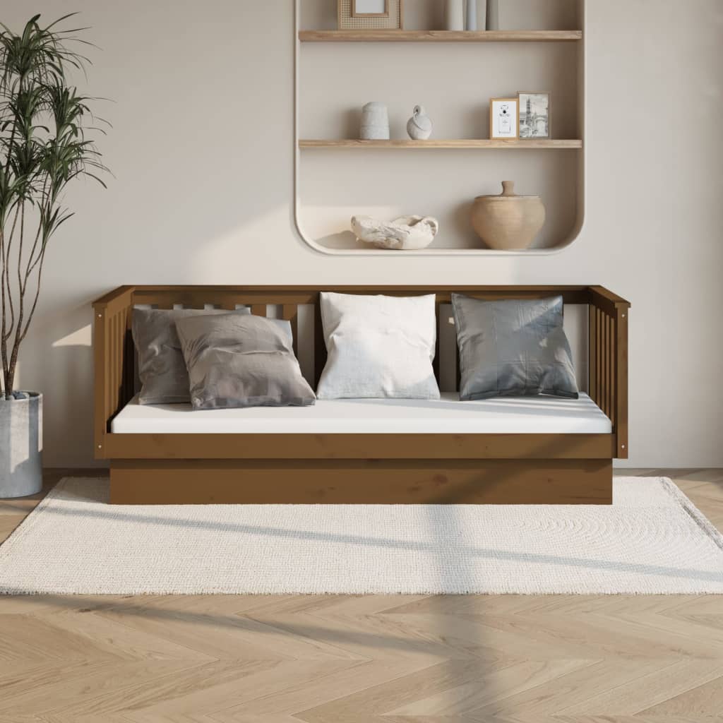 Vetonek Sofá cama de madera maciza de pino marrón miel 75x190 cm