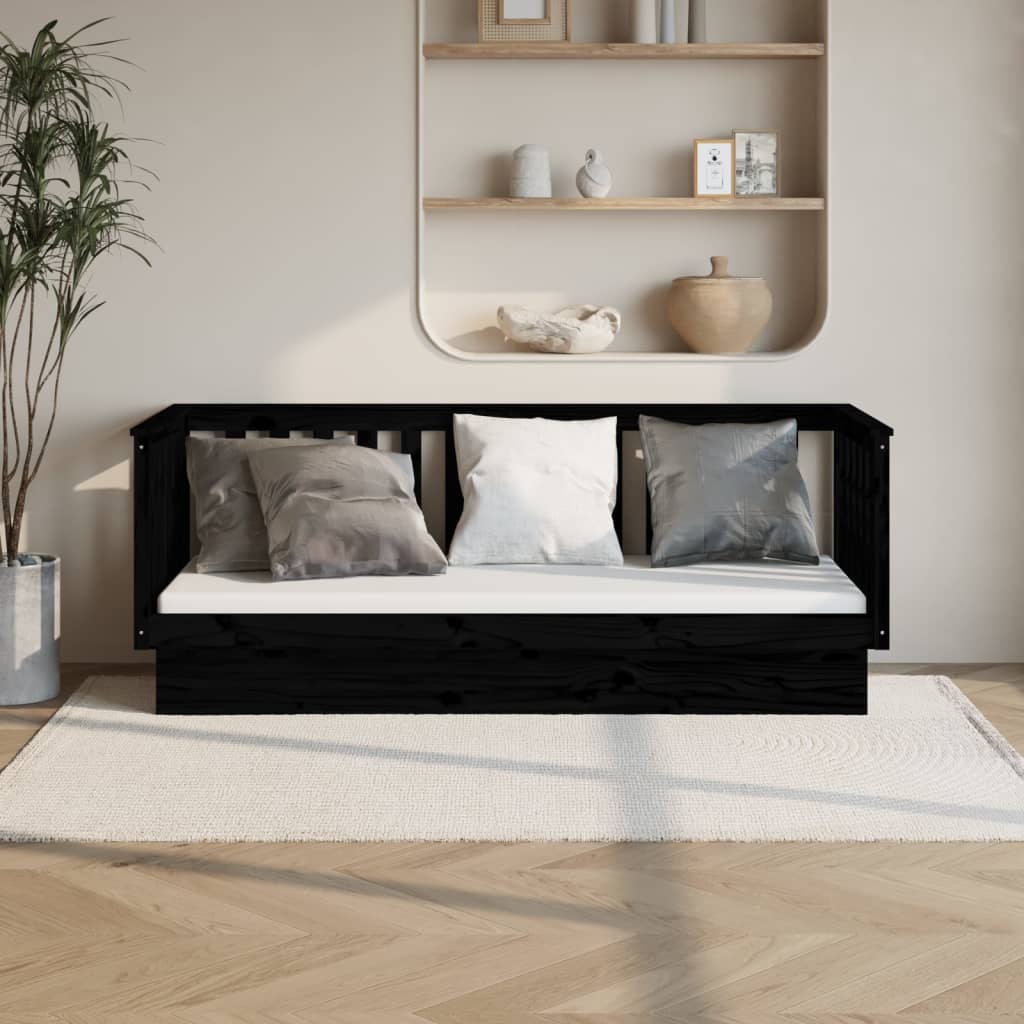 Vetonek Sofá cama madera maciza de pino negro 75x190 cm