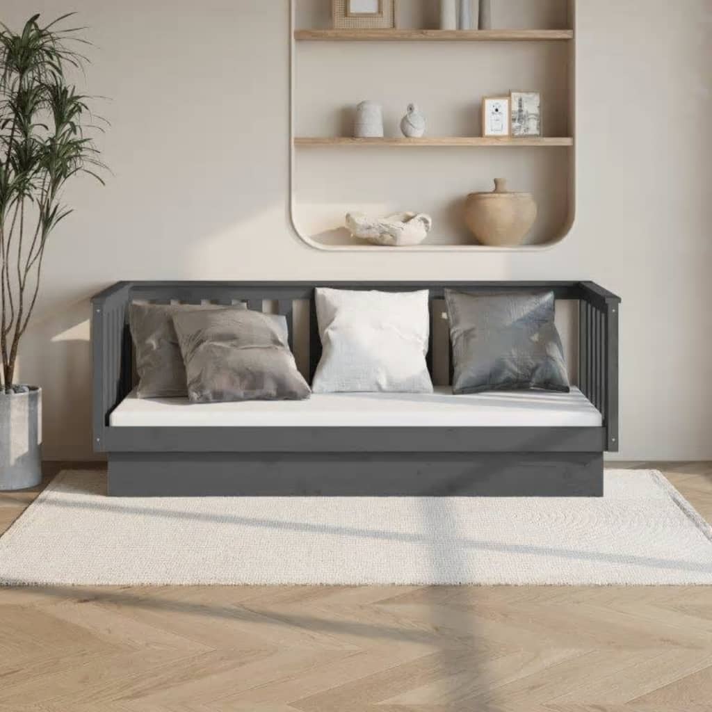 Vetonek Sofá cama sin colchón madera maciza de pino gris 90x190 cm