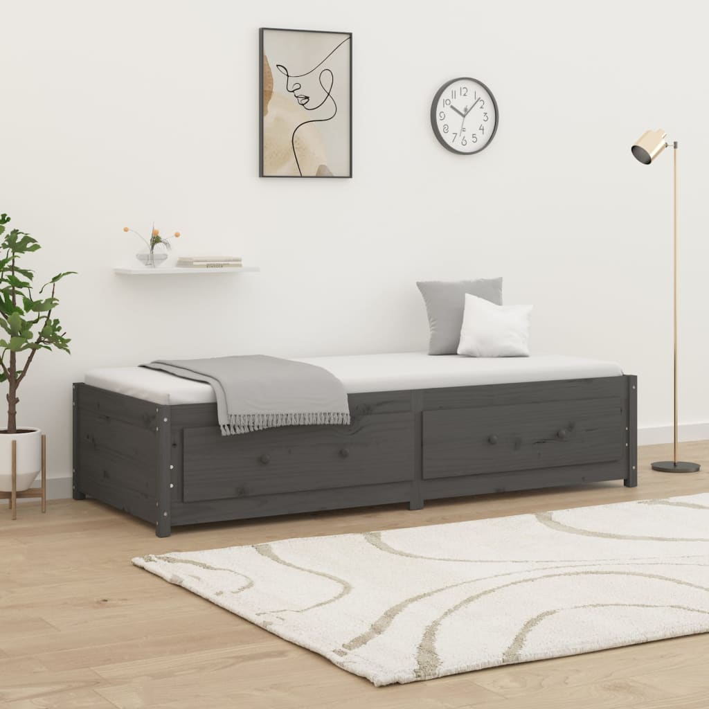 Vetonek Sofá cama madera maciza de pino gris 90x200 cm