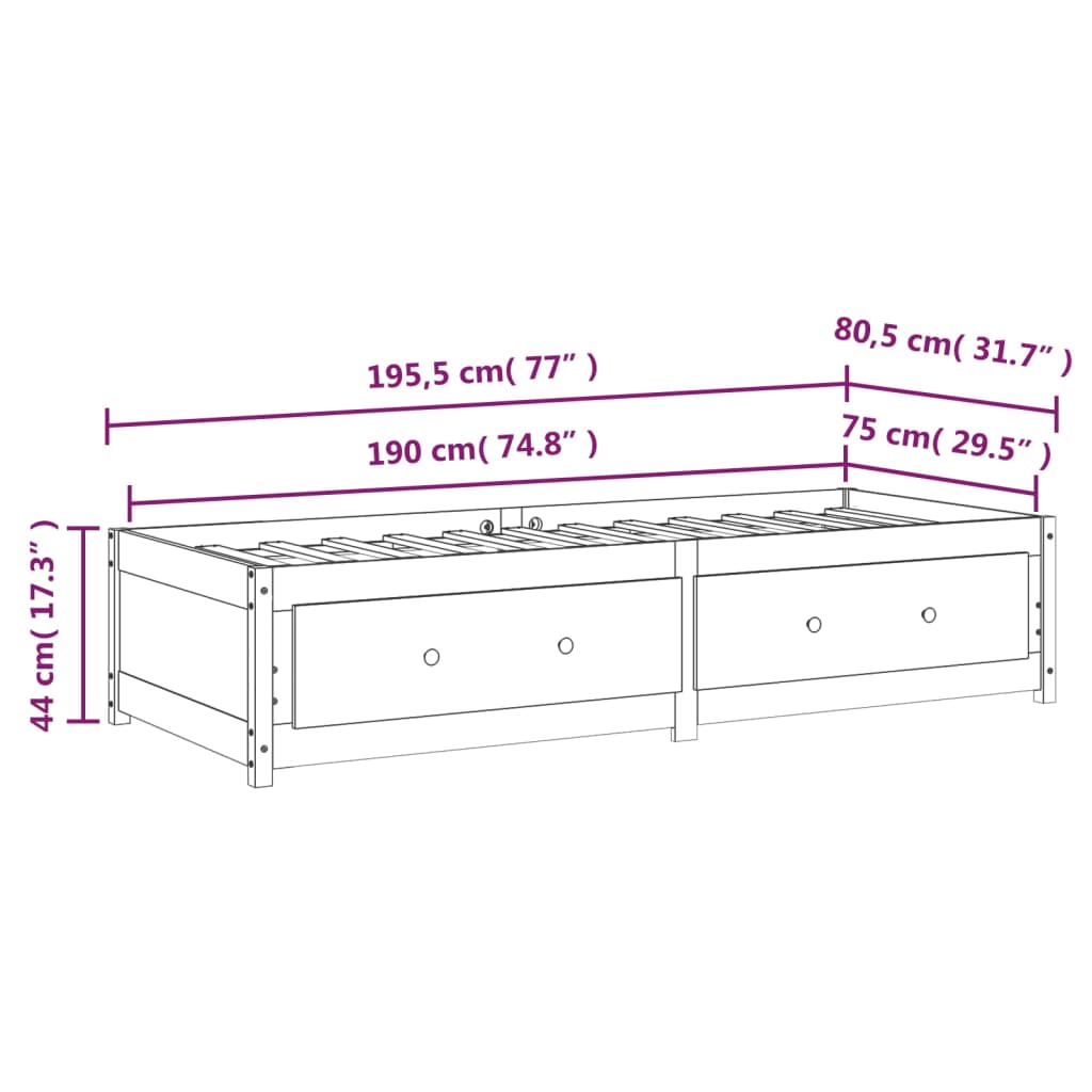 Sofa wooden wooden bed Brown pine honey 75x190 cm