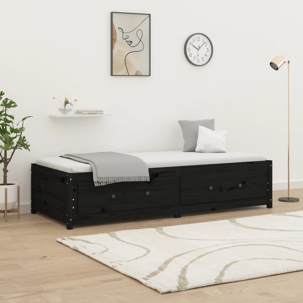 Vetonek Sofá cama de madera maciza de pino negro 75x190 cm