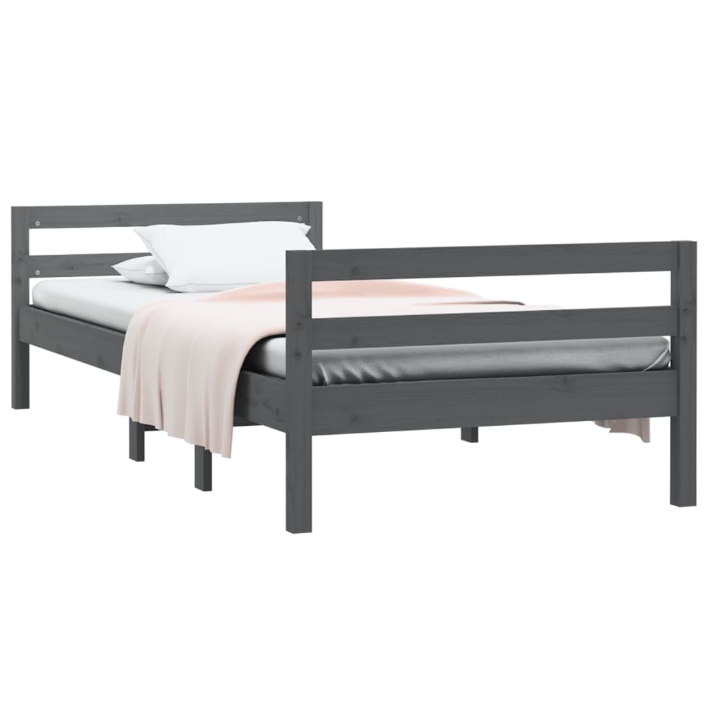 Gray pinewater wooden bed structure 90x200 cm