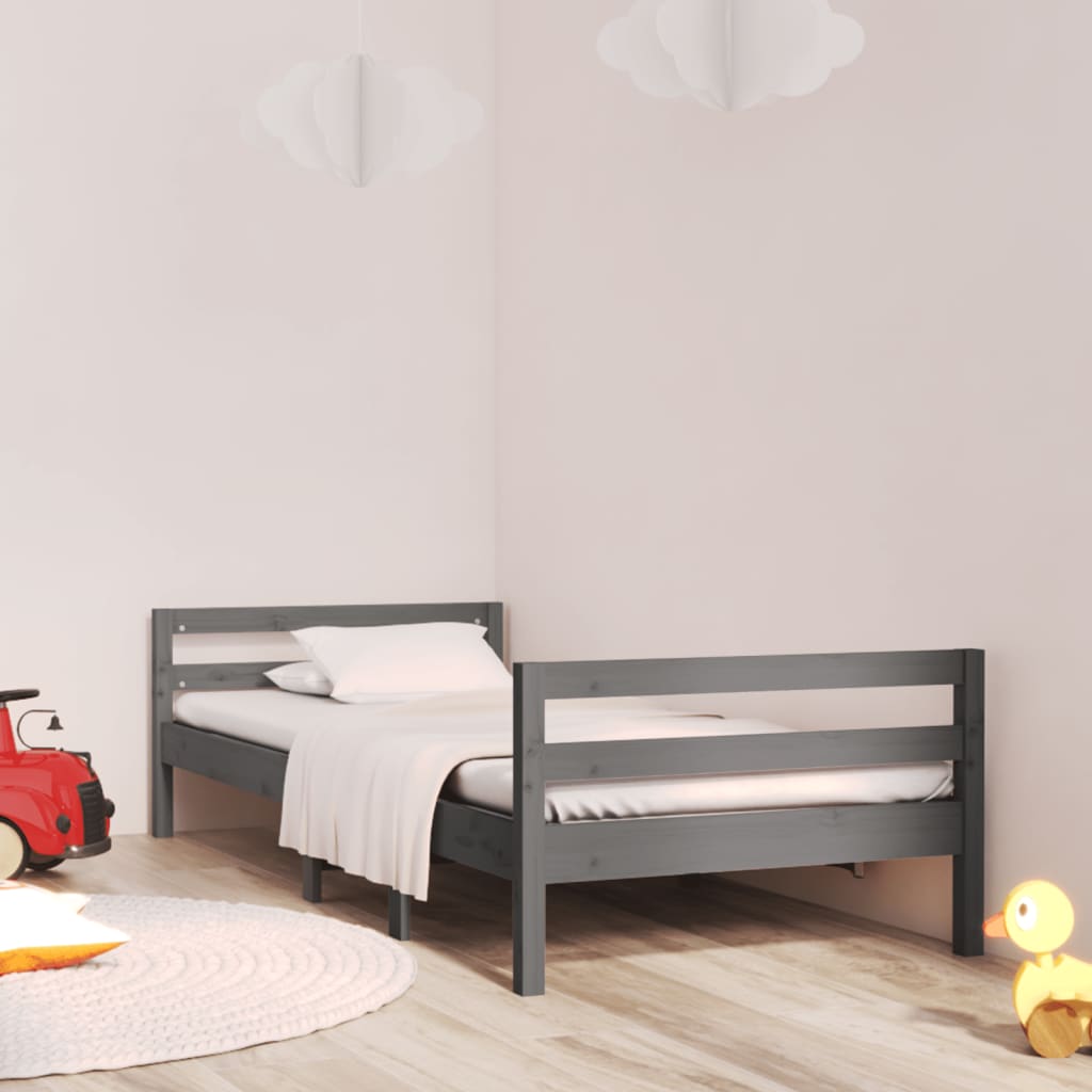 Vetonek Estructura de cama madera maciza de pino gris 90x200 cm