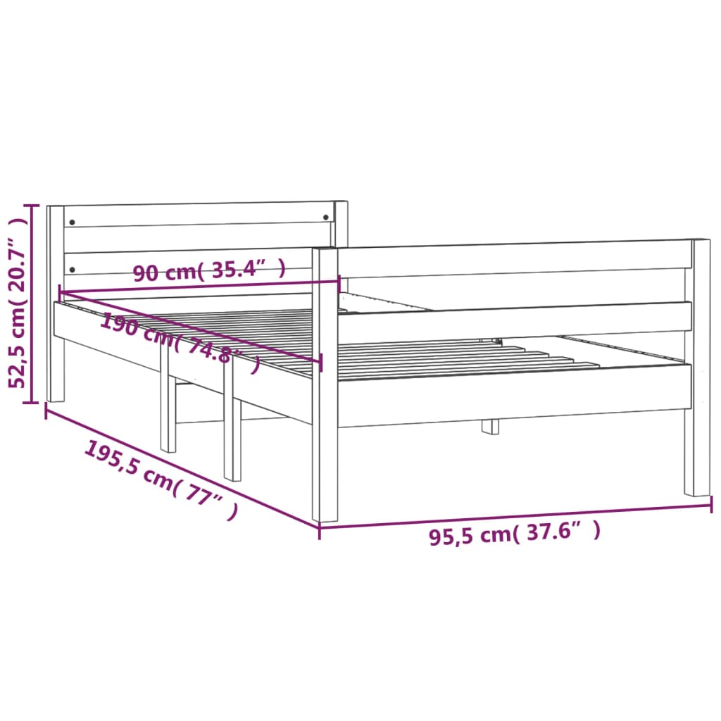 Struttura del letto in legno di pino marrone 90x190 cm