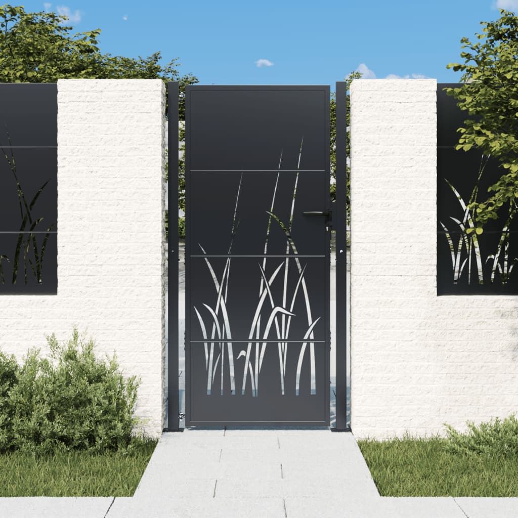 Vetonek Puerta de jardín acero gris antracita diseño hierba 105x205 cm