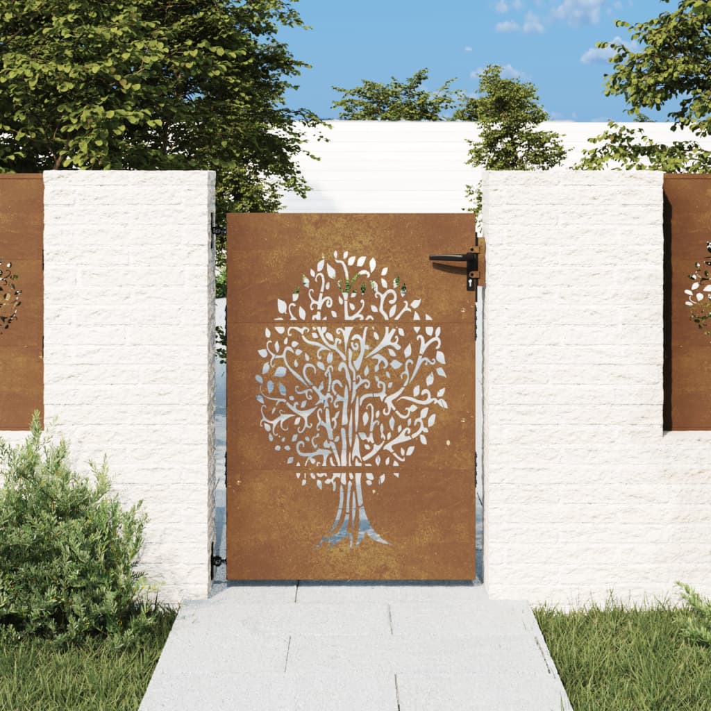 Vetonek Puerta de jardín acero corten diseño árbol 85x125 cm