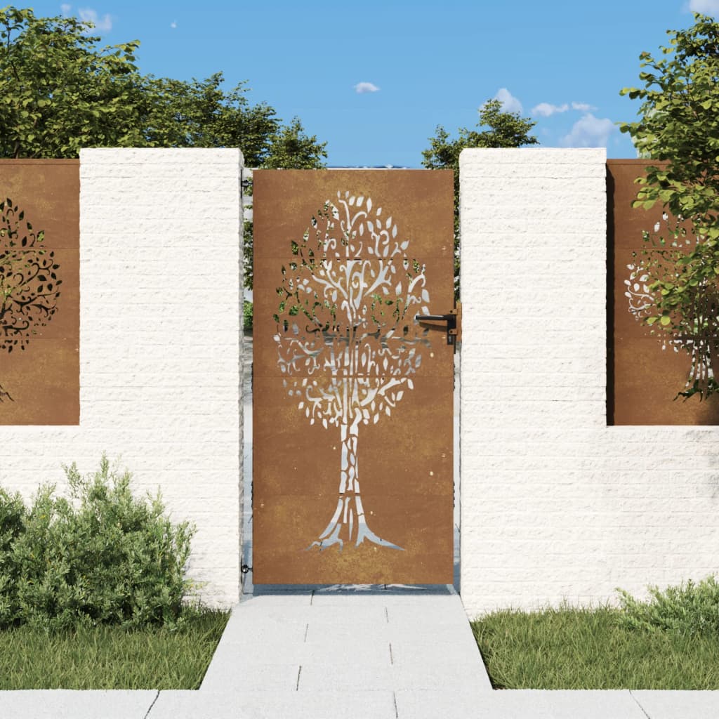 Vetonek Puerta de jardín acero corten diseño árbol 85x175 cm