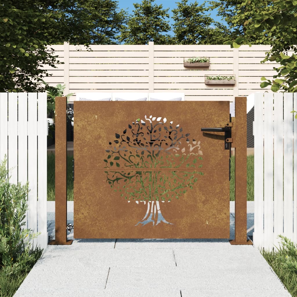 Vetonek Puerta de jardín acero corten diseño árbol 105x80 cm