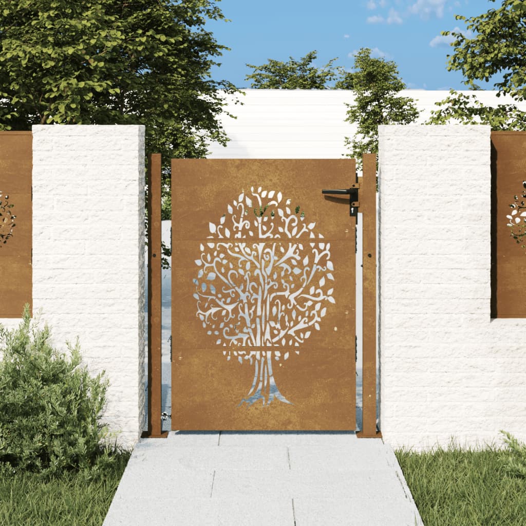 Vetonek Puerta de jardín acero corten diseño árbol 105x130 cm