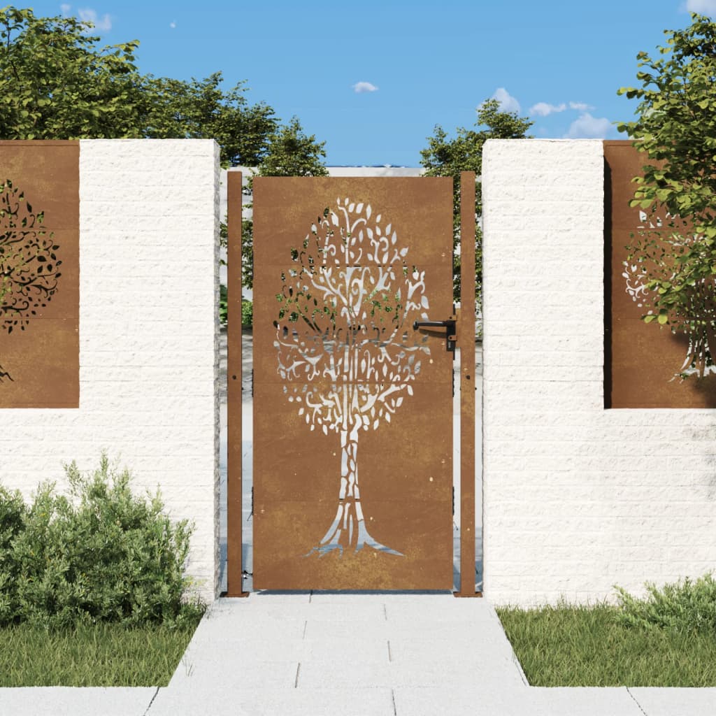 Vetonek Puerta de jardín acero corten diseño árbol 105x180 cm