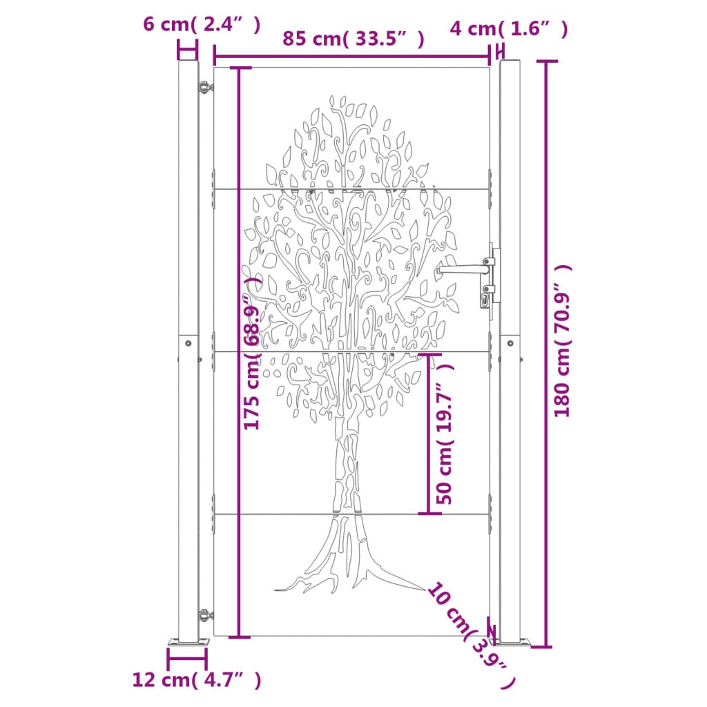 Árvore de design de córten de jardim de aço 105x180 cm