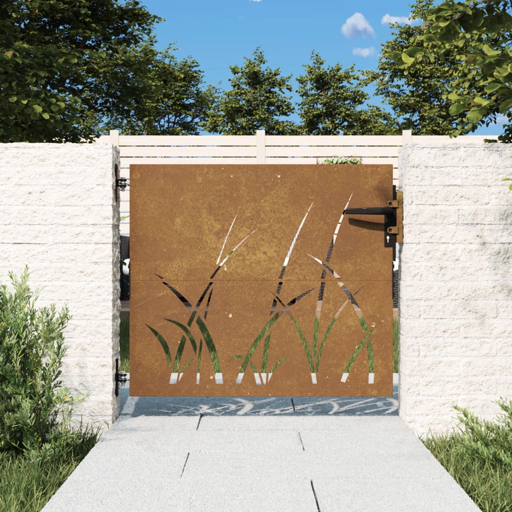 Vetonek Puerta de jardín acero corten diseño hierba 85x75 cm