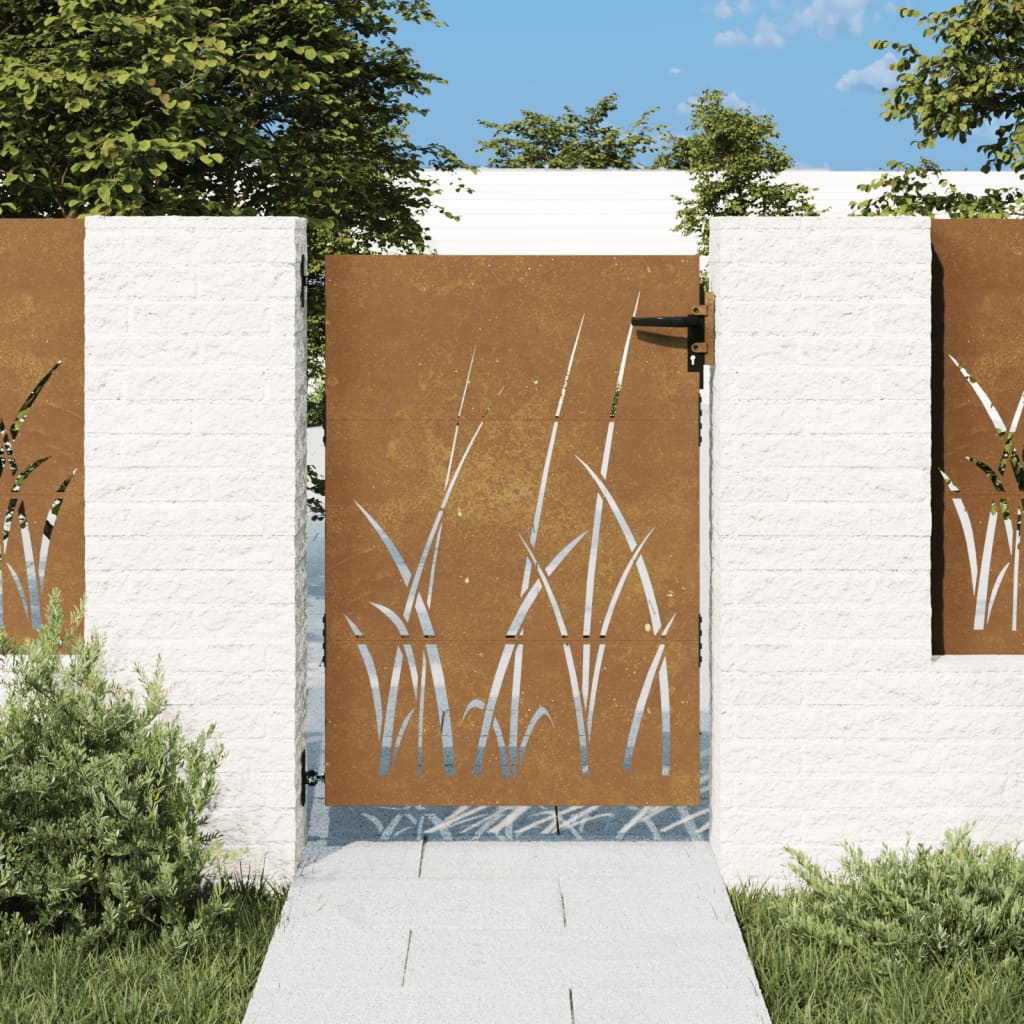 Vetonek Puerta de jardín acero corten diseño hierba 85x125 cm