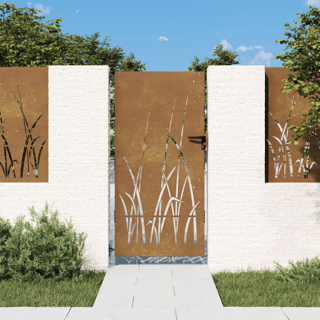 Vetonek Puerta de jardín acero corten diseño hierba 85x200 cm