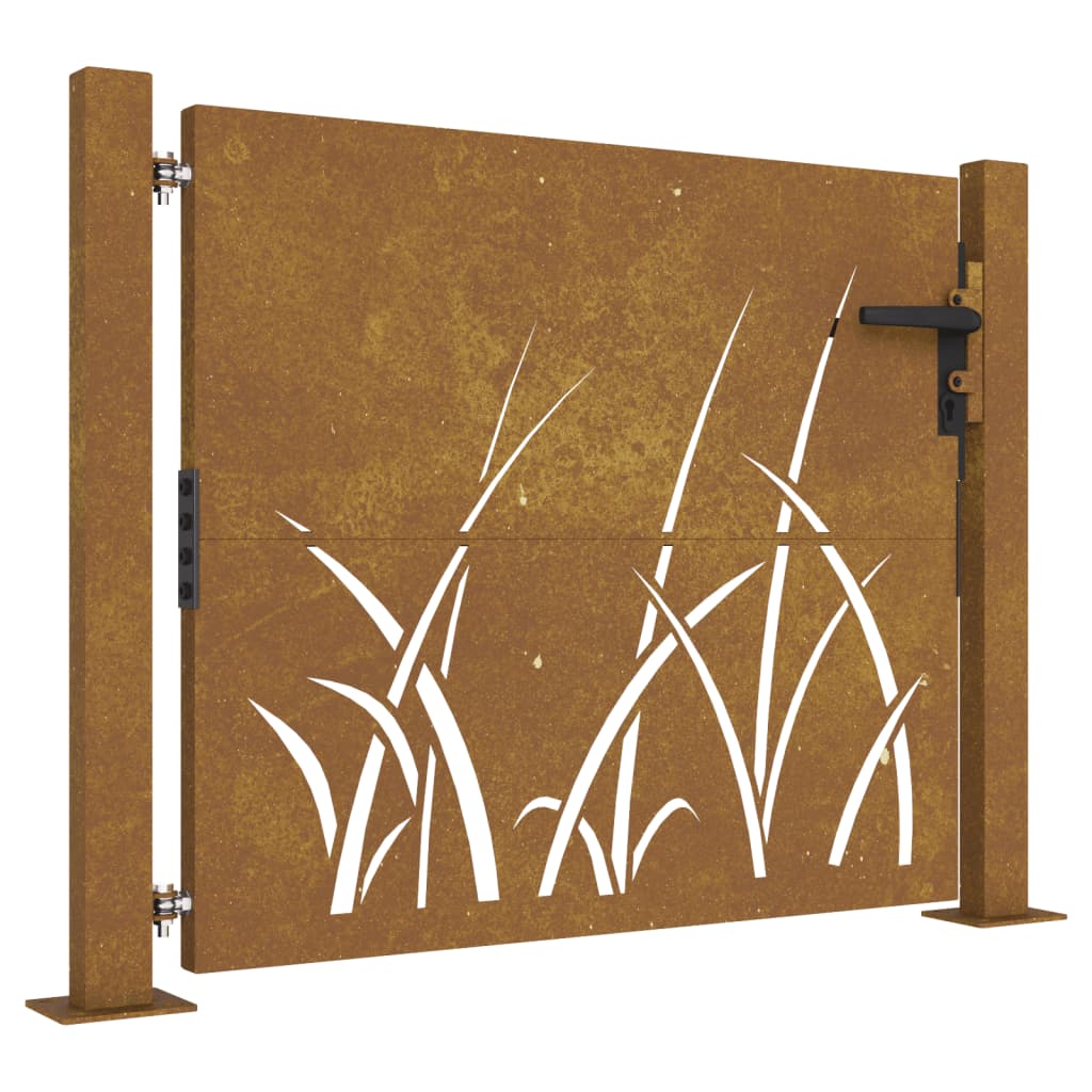 Puerta de jardín acero corten diseño hierba 105x80 cm - Vetonek