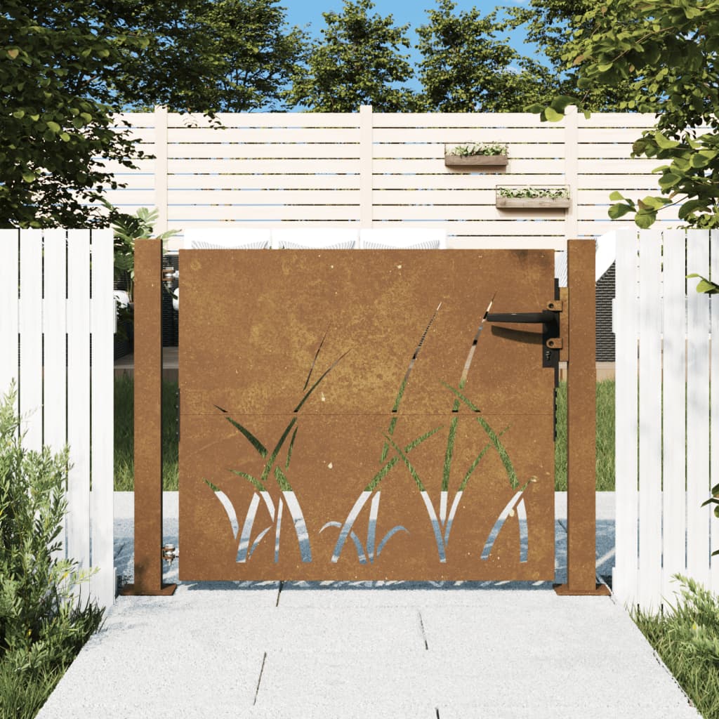 Vetonek Puerta de jardín acero corten diseño hierba 105x80 cm