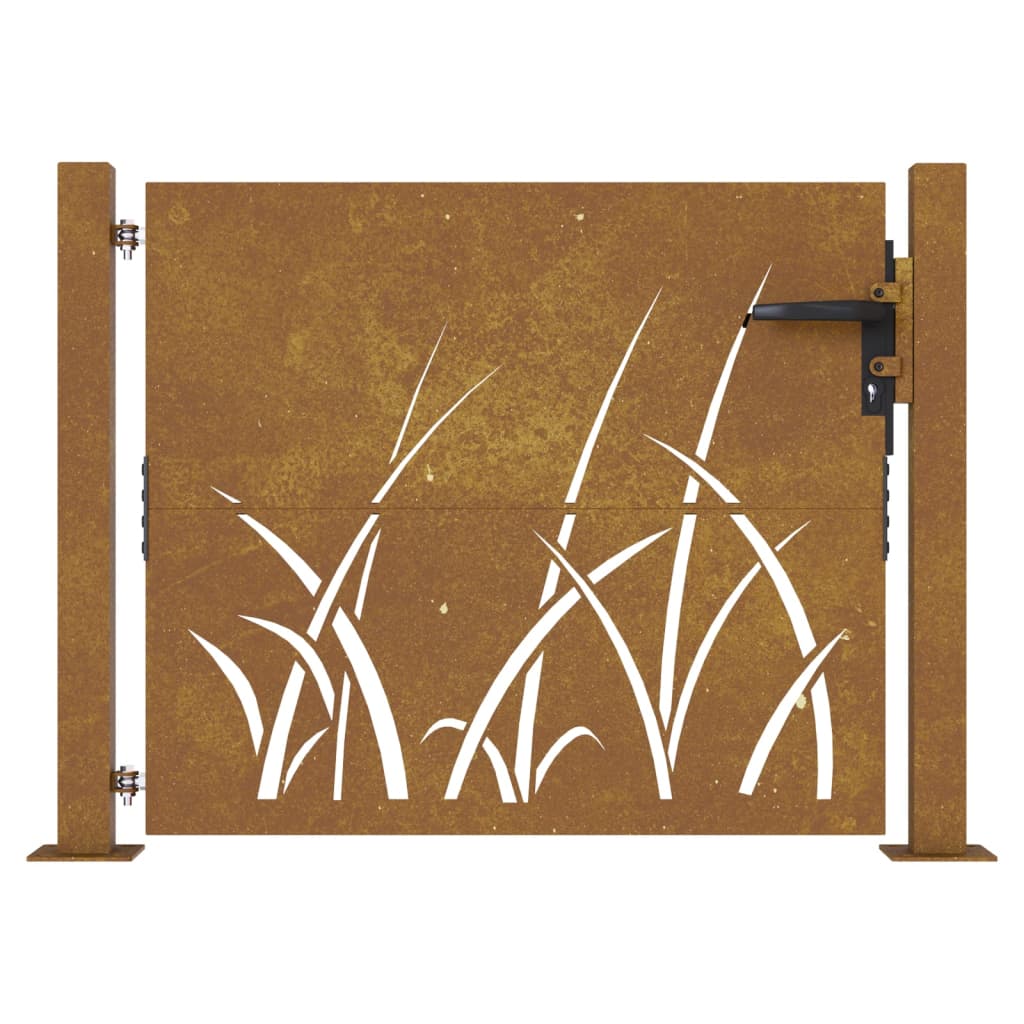 Puerta de jardín acero corten diseño hierba 105x80 cm - Vetonek